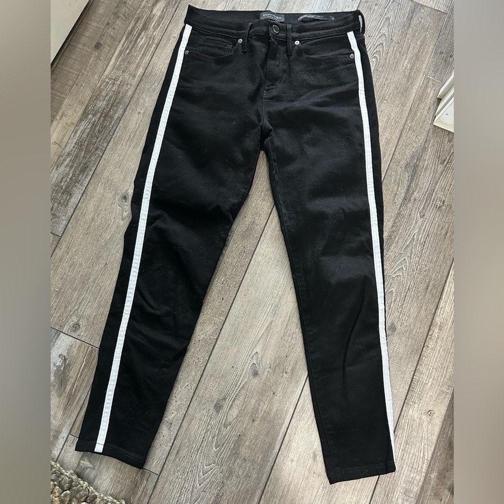 Banana Republic Mid Rise Skinny Black Jeans w/White Stripes size 28